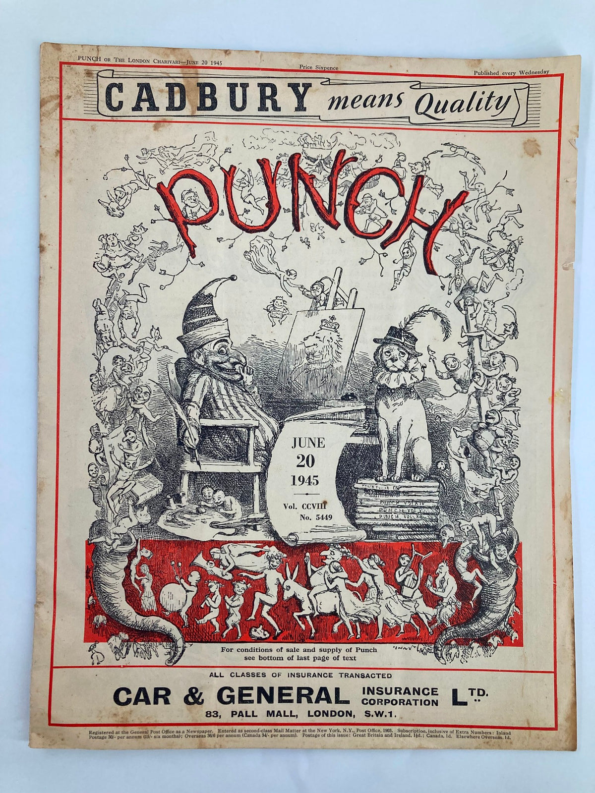 Vintage Punch Magazine June 20 1945 #5449 Vol 208 WWII Cartoon & Humour