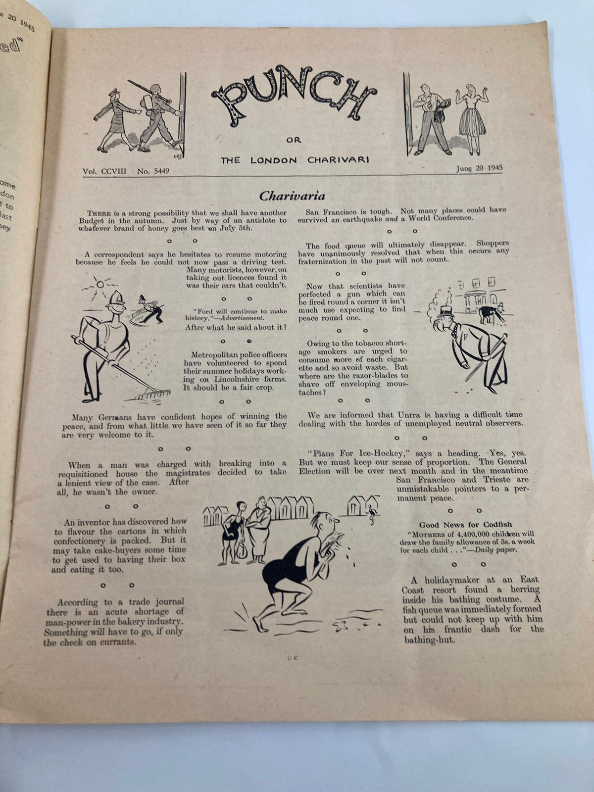 Vintage Punch Magazine June 20 1945 #5449 Vol 208 WWII Cartoon & Humour