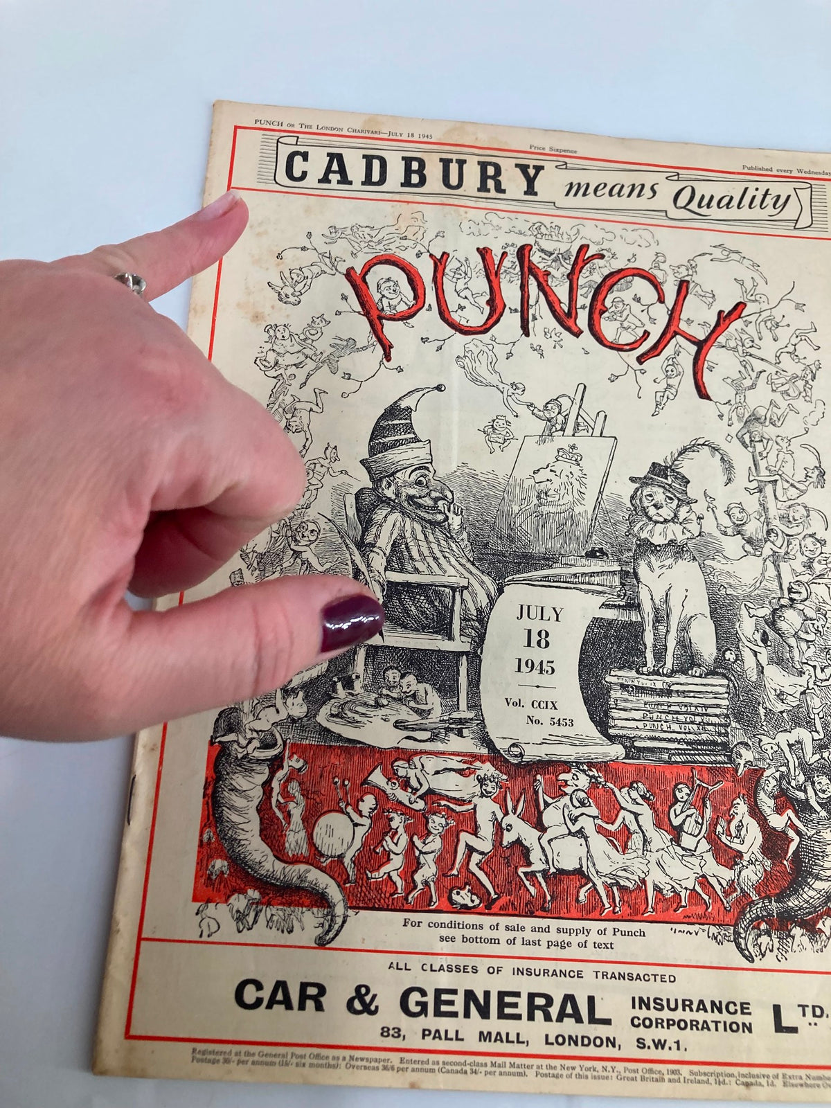 VTG Punch Magazine July 18 1945 issue #5453 cover featuring humorous illustrations and the Punch title.