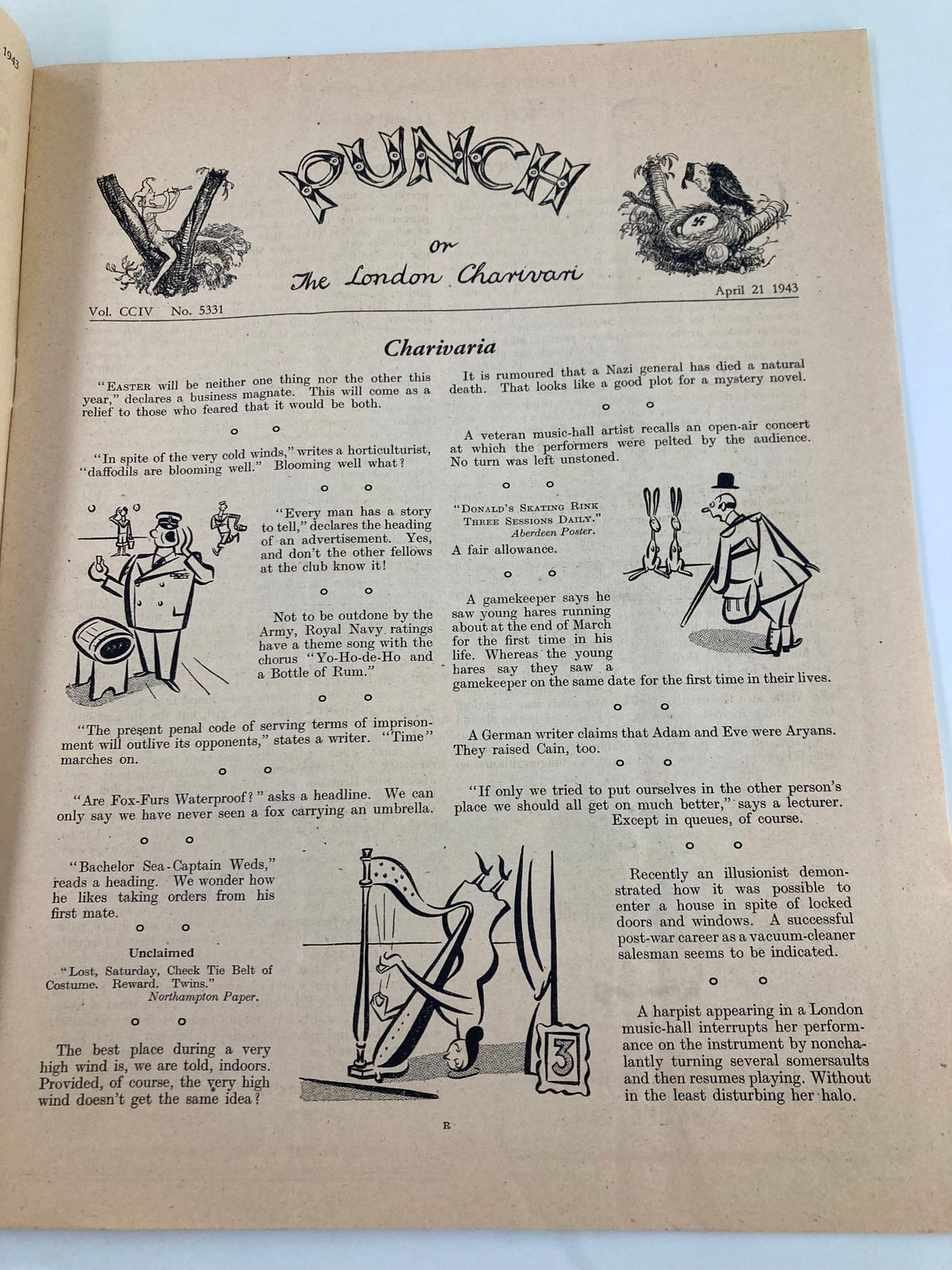 Vintage Punch Magazine April 21 1943 #5331 Vol 204 WWII Cartoon & Humour