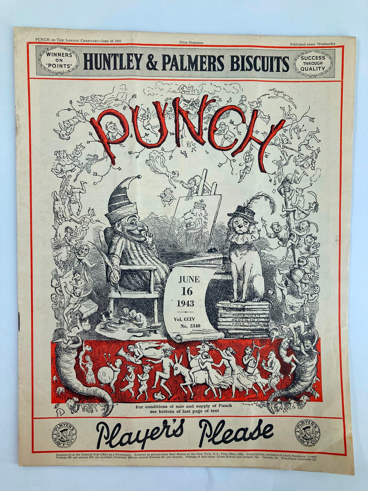 Vintage Punch Magazine June 16 1943 #5340 Vol 204 WWII Cartoon & Humour