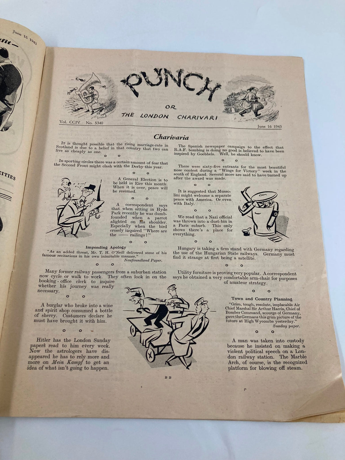 Vintage Punch Magazine June 16 1943 #5340 Vol 204 WWII Cartoon & Humour