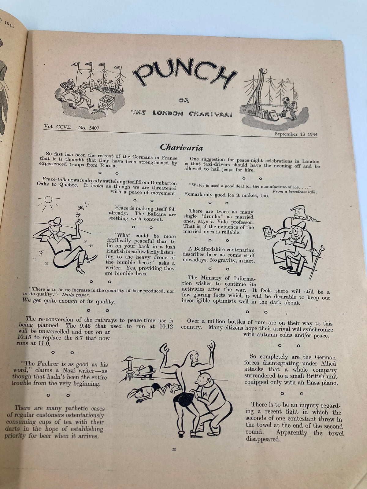 Vintage Punch Magazine September 13 1944 5407 Vol 207 WWII Cartoon & Humour