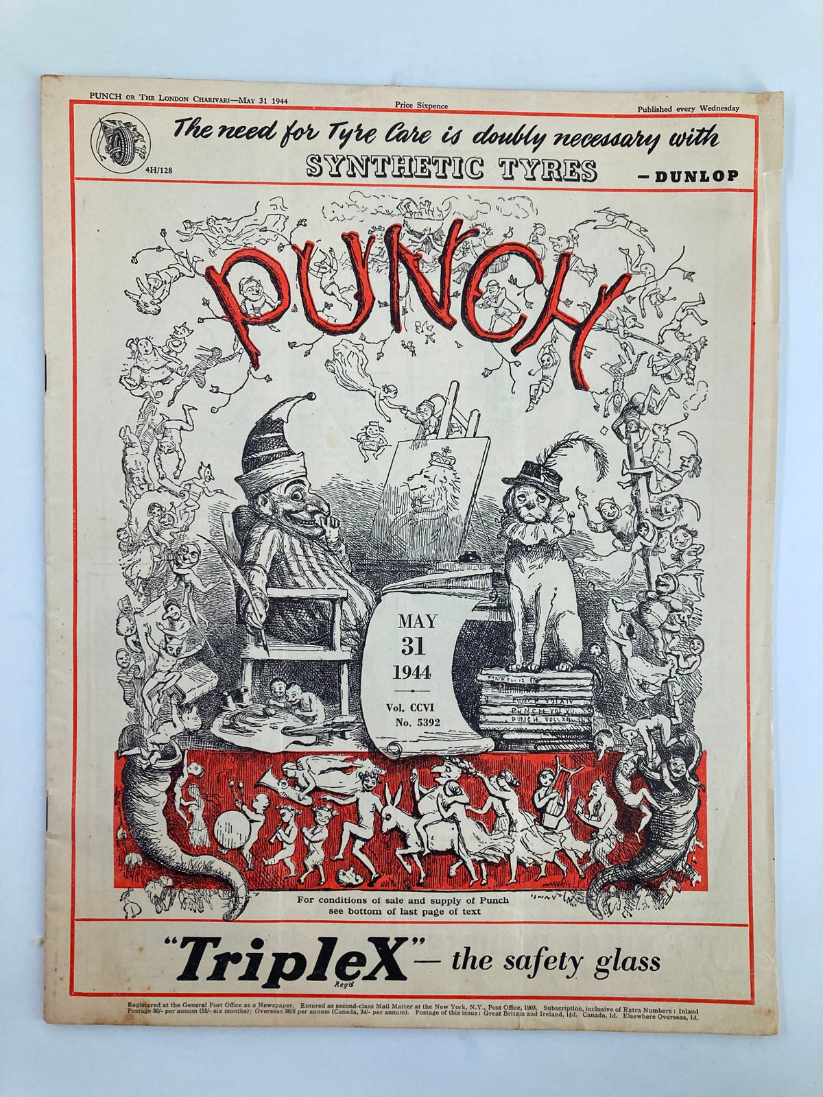 Vintage Punch Magazine May 31 1944 #5392 Vol 206 WWII Cartoon & Humour