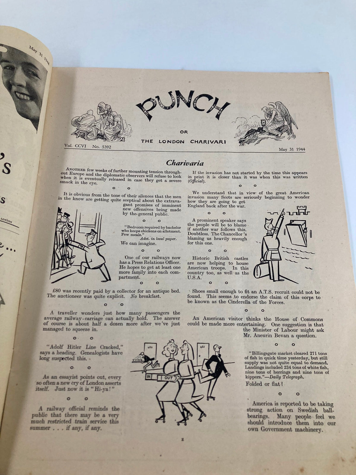 Vintage Punch Magazine May 31 1944 #5392 Vol 206 WWII Cartoon & Humour