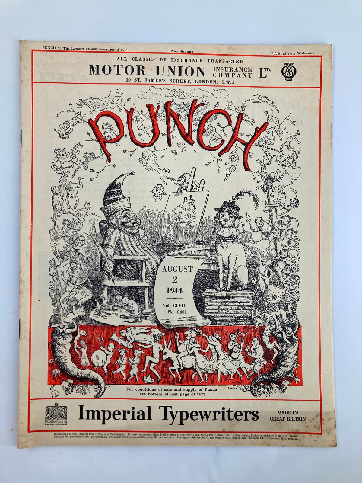 Vintage Punch Magazine August 2 1944 #5401 Vol 207 WWII Cartoon & Humour