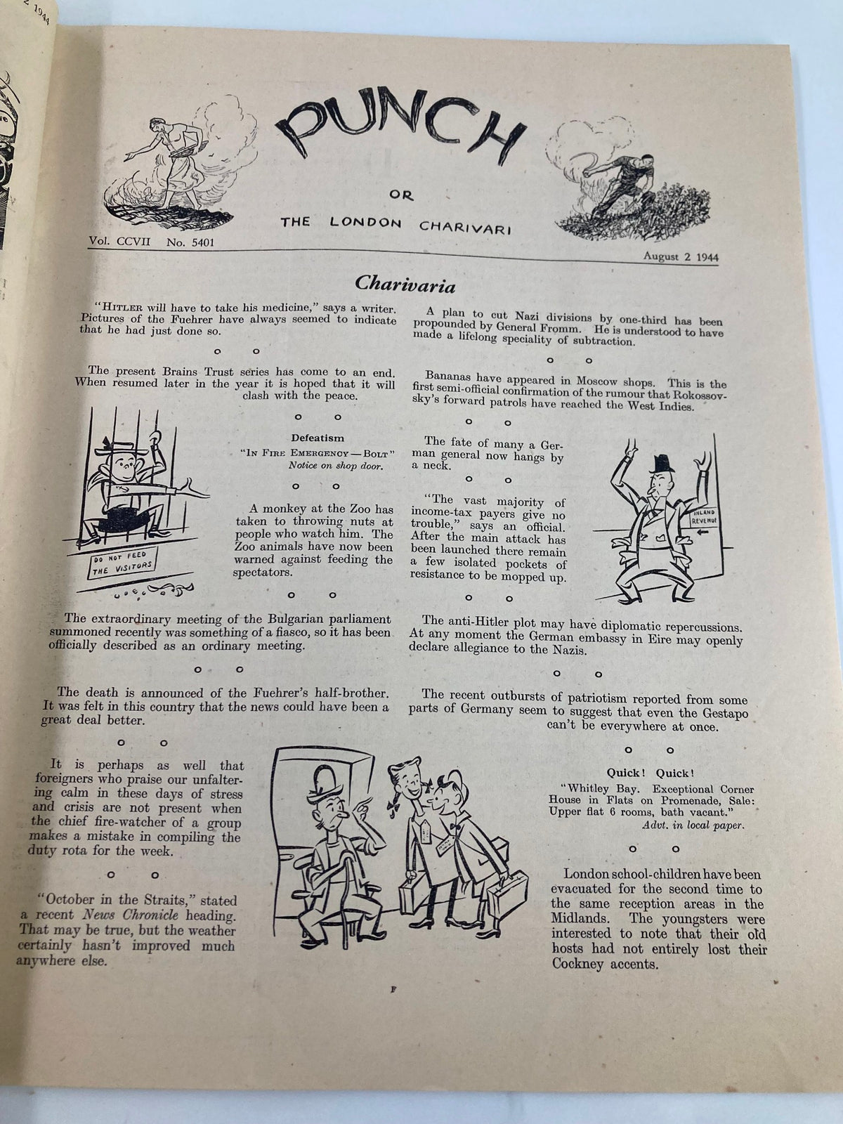 Vintage Punch Magazine August 2 1944 #5401 Vol 207 WWII Cartoon & Humour