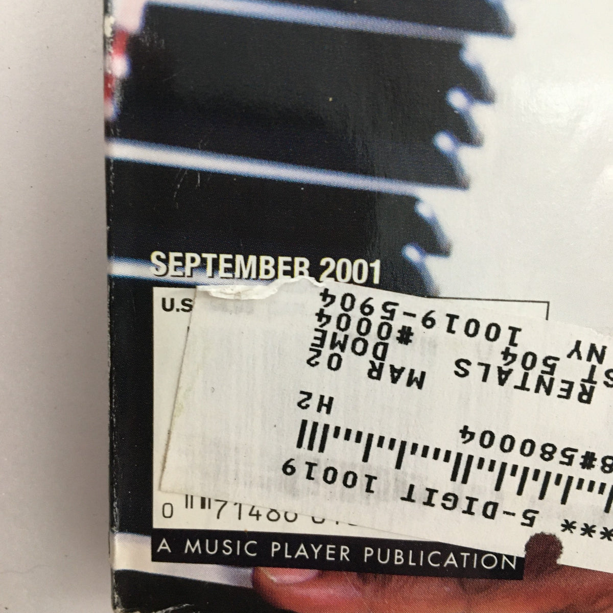 Back cover of Keyboard Magazine September 2001 showing the issue date and rental information, emphasizing its vintage status and connection to music culture of that time.