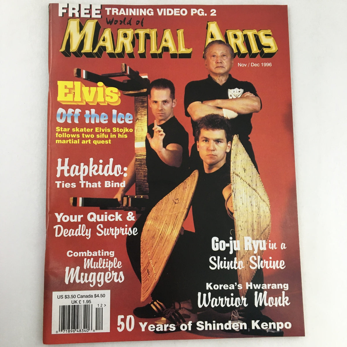 World of Martial Arts Magazine cover from November-December 1996 featuring Hung Gar's Elvis Stojko, showcasing martial arts themes and articles including 'Elvis Off the Ice' and 'Hapkido: Ties That Bind'.