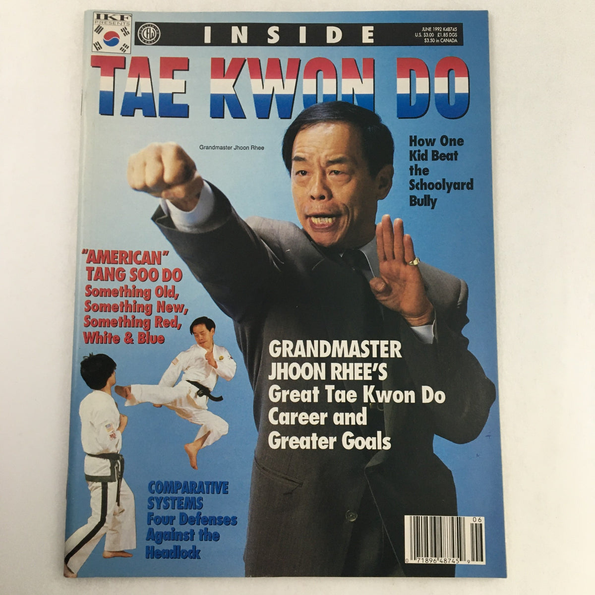 Cover of Inside Tae Kwon Do Magazine June 1992 Volume 1 Issue 5 featuring Grandmaster Jhoon Rhee with a martial arts pose and details about his contributions to Taekwondo.