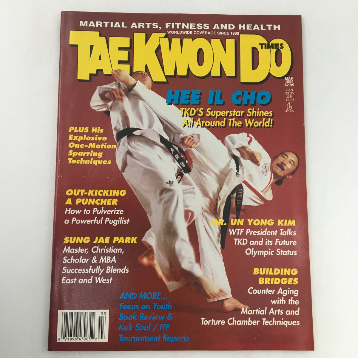 Cover of TaeKwonDo Times Magazine Vol 14 #3 March 1994 featuring a photo of Taekwondo practitioners, with the headline on Hee Il Cho and articles related to martial arts.