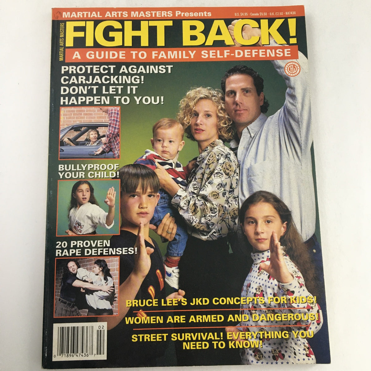 Cover of '1963 Martial Art Masters Fight Back: A Guide To Family Self-Defense' featuring a family demonstrating self-defense techniques and safety measures.
