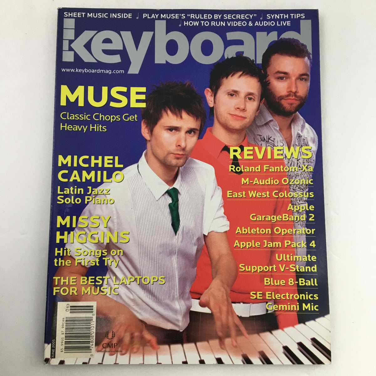 Cover of Keyboard Magazine June 2005 featuring Muse, Michel Camilo, and Missy Higgins. The magazine includes articles on music reviews, synthesizer tips, and insights into the mid-2000s music scene.
