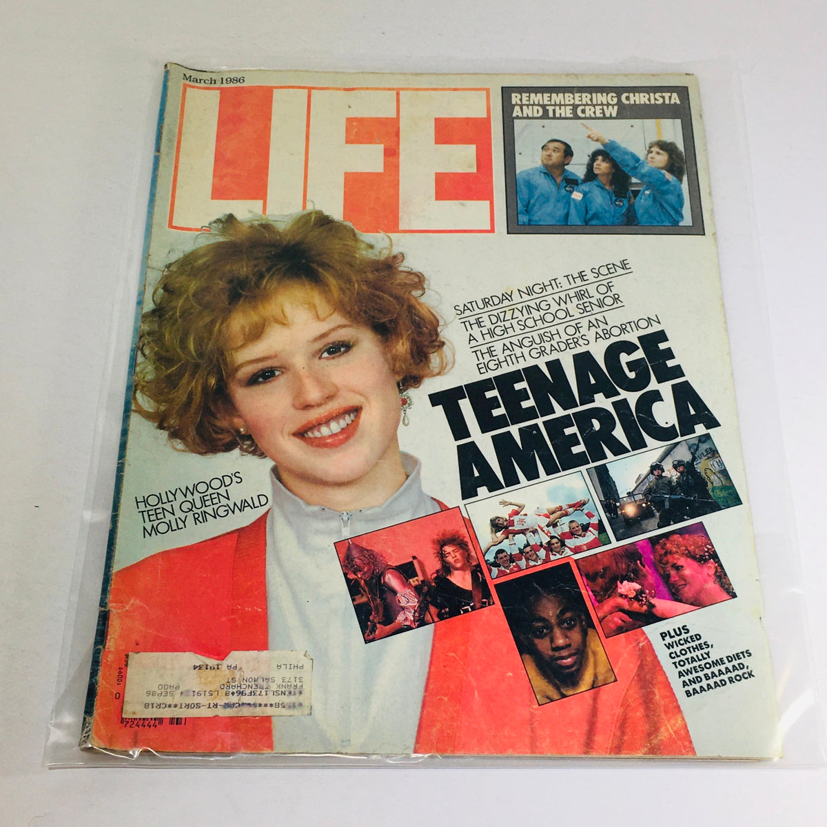 Cover of VTG Life Magazine: March 1986 featuring teen queen Molly Ringwald, with highlights on American teenage life and the article 'Remembering Christa'.