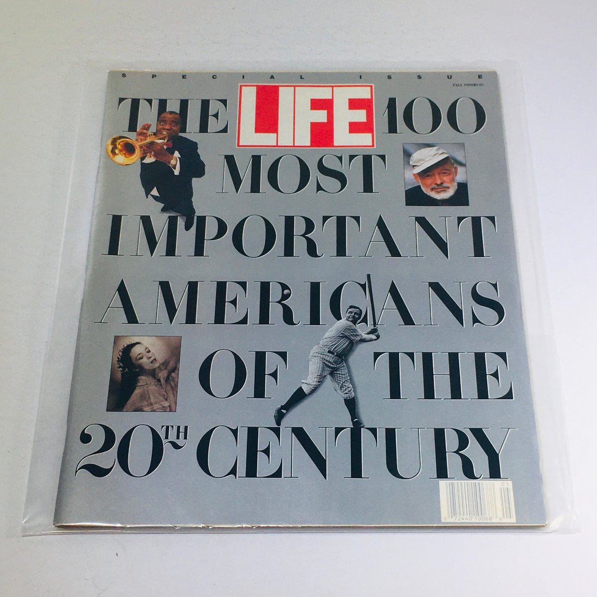 Cover of VTG Life Magazine: Fall 1990 - The 100 Most Important Americans of 20th Century. The illustration features notable figures across various fields, with bold typography highlighting the title. This special issue showcases influential Americans from the 20th century.