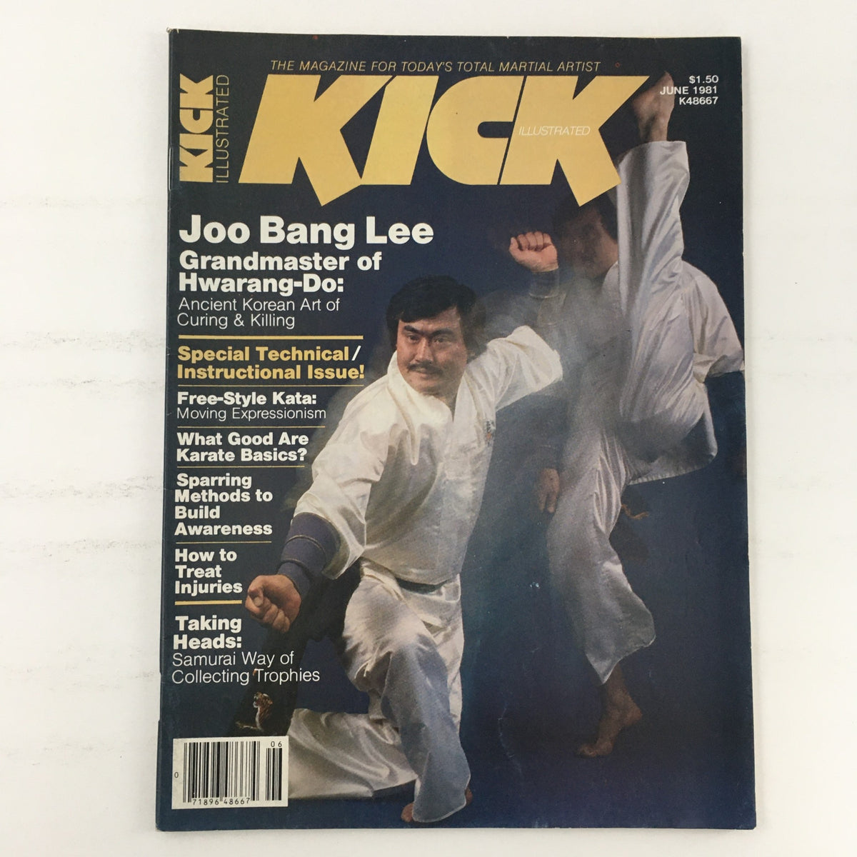 Cover of Kick Illustrated Magazine June 1981 Vol 2 #6 featuring Supreme Grandmaster Joo Bang Lee, highlighting martial arts articles and techniques.