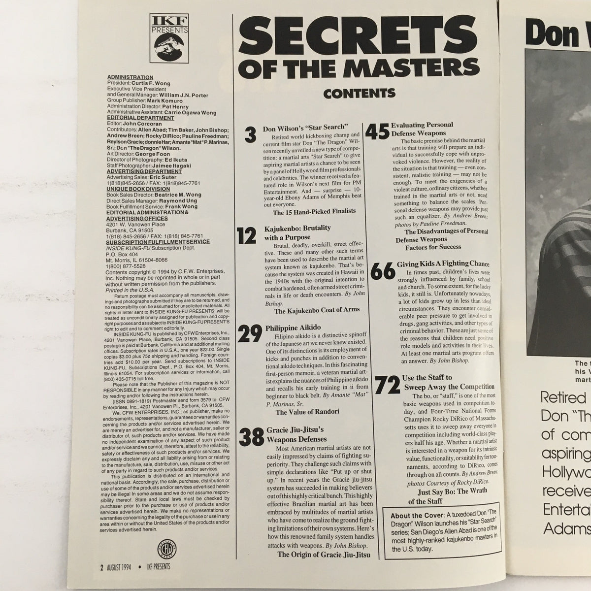 Secrets of the Masters Magazine August 1994 Don Wilson & Allen Abad, No Label
