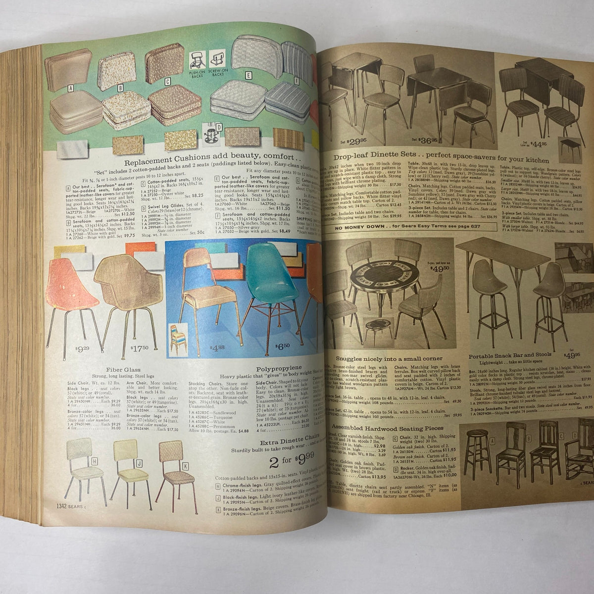 Interior page from the 1963 Sears Classic Spring and Summer Catalog featuring various dining room furnishings including tables and chairs with prices, designed for kitchen efficiency.