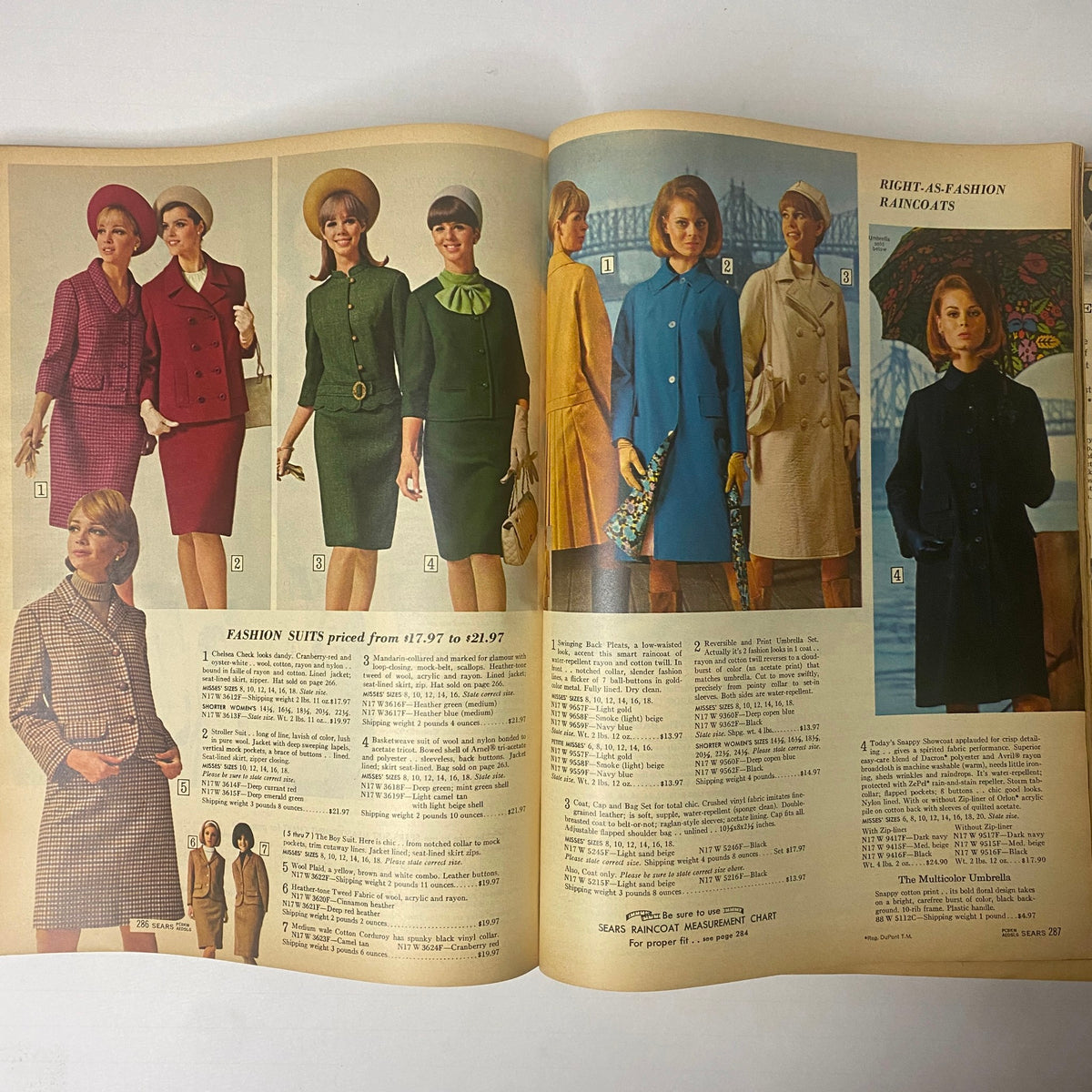 1966 Sears Classic Fall and Winter Catalog showcasing stylish women's fashion suits, including coats and accessories, representing 1960s vintage clothing trends.
