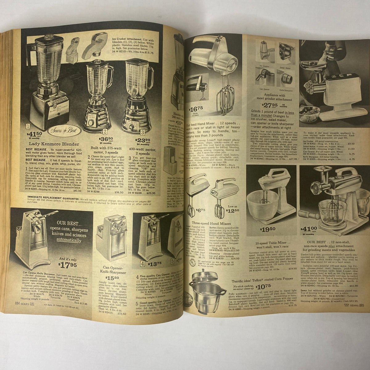 1966 Sears Classic Fall and Winter Catalog displaying a range of kitchen appliances including blenders and hand mixers, highlighting retro home kitchen essentials.