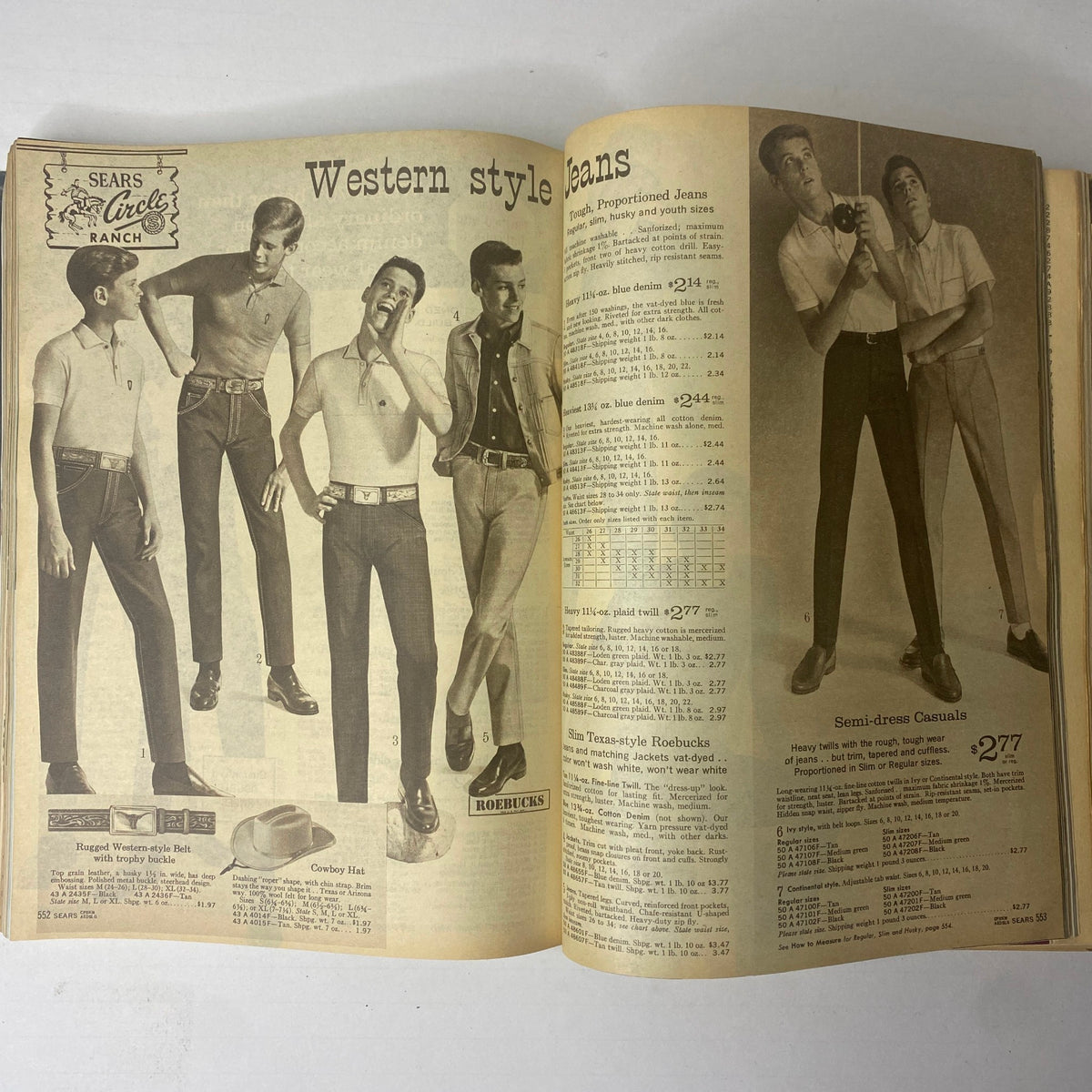 1965 Sears Spring and Summer Catalog capturing Western-style jeans and casual attire for men, illustrating the fashion trends of the 1960s.
