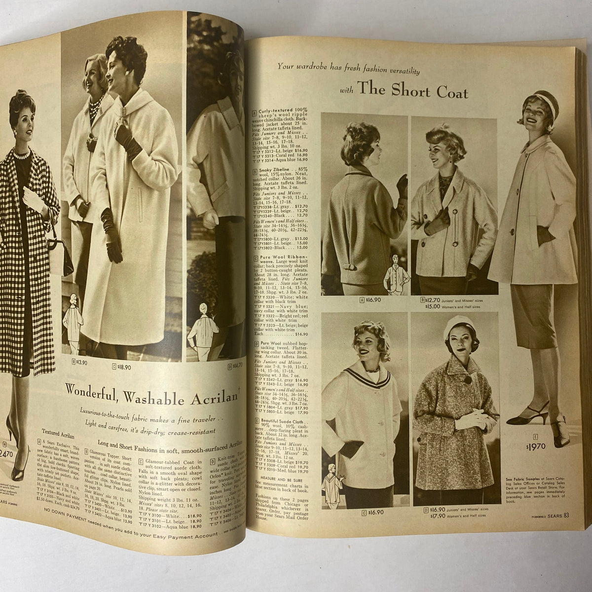 Coats section from the 1959 Sears Classic Spring and Summer Catalog, highlighting short coats and the sophisticated fashion of the 1950s.