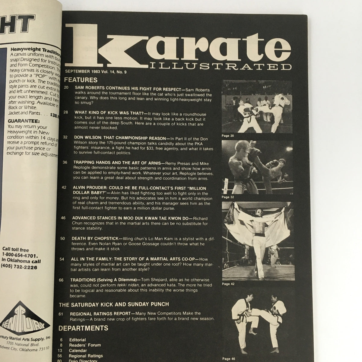 Cover of Karate Illustrated Magazine September 1983 Vol 14 #9 featuring articles on martial arts techniques and profiles including a feature on Sam Roberts.