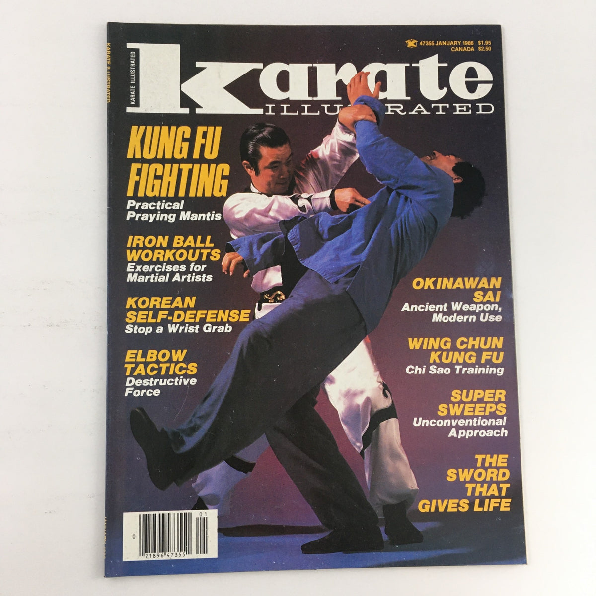 Karate Illustrated Magazine January 1986 Vol 17 #1 featuring Brendan Lai on the cover. Includes articles on Kung Fu fighting techniques, Korean self-defense, and more insights into martial arts of the mid-1980s.