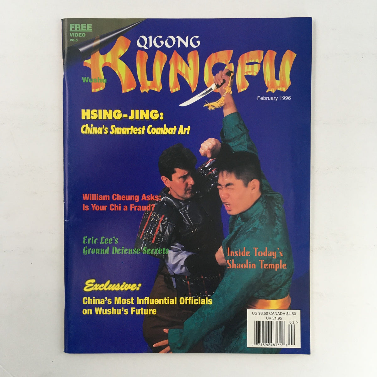 Cover of Qigong Wushu Kung Fu Magazine Winter 1996 featuring images of martial artists and highlighting articles on Hsing-Jing, William Cheung, and Shaolin Temple.
