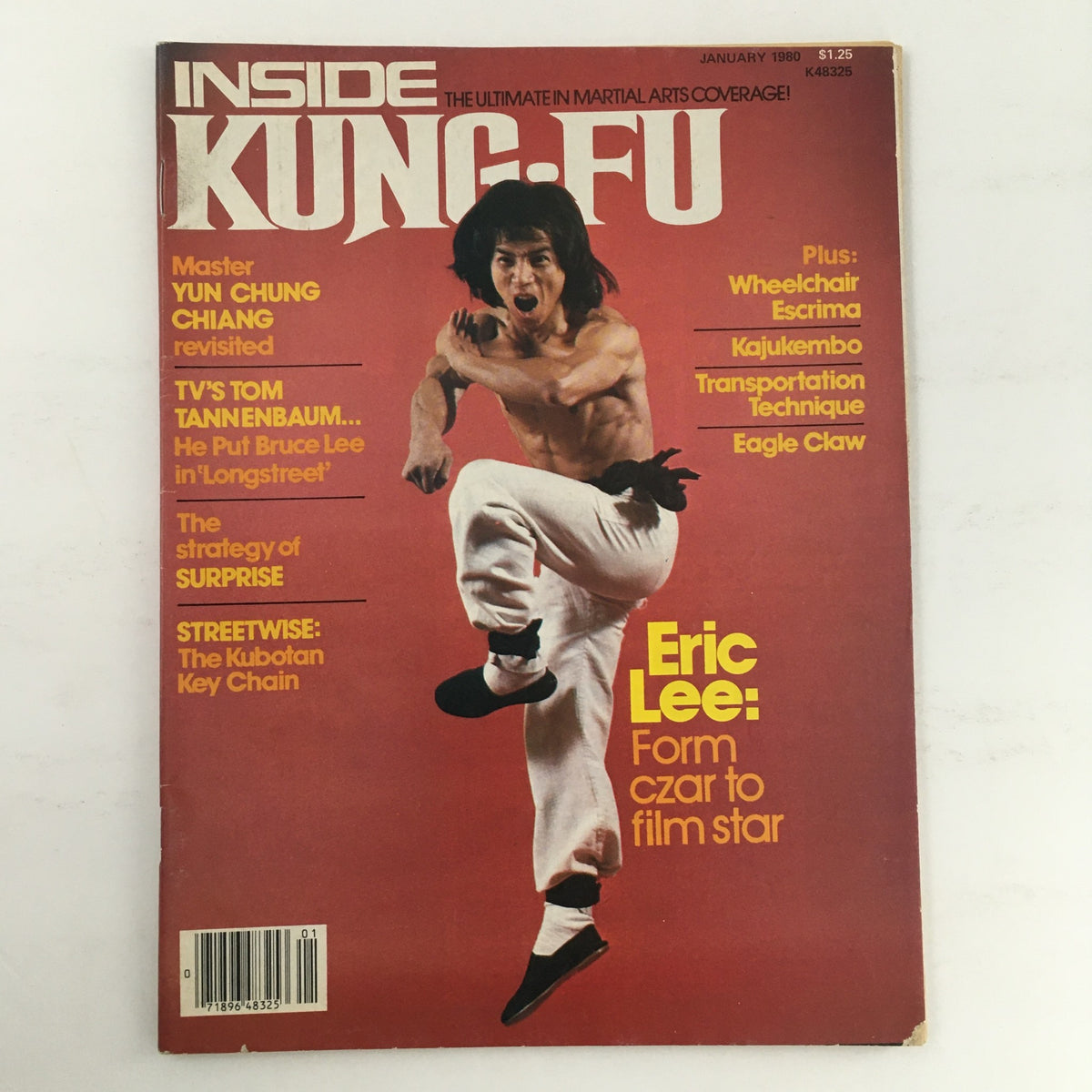 Cover of Inside Kung Fu Magazine January 1980 Vol 6 #1 featuring Eric Lee, showcasing his transformation from martial arts czar to film star, with vibrant graphics and action imagery.