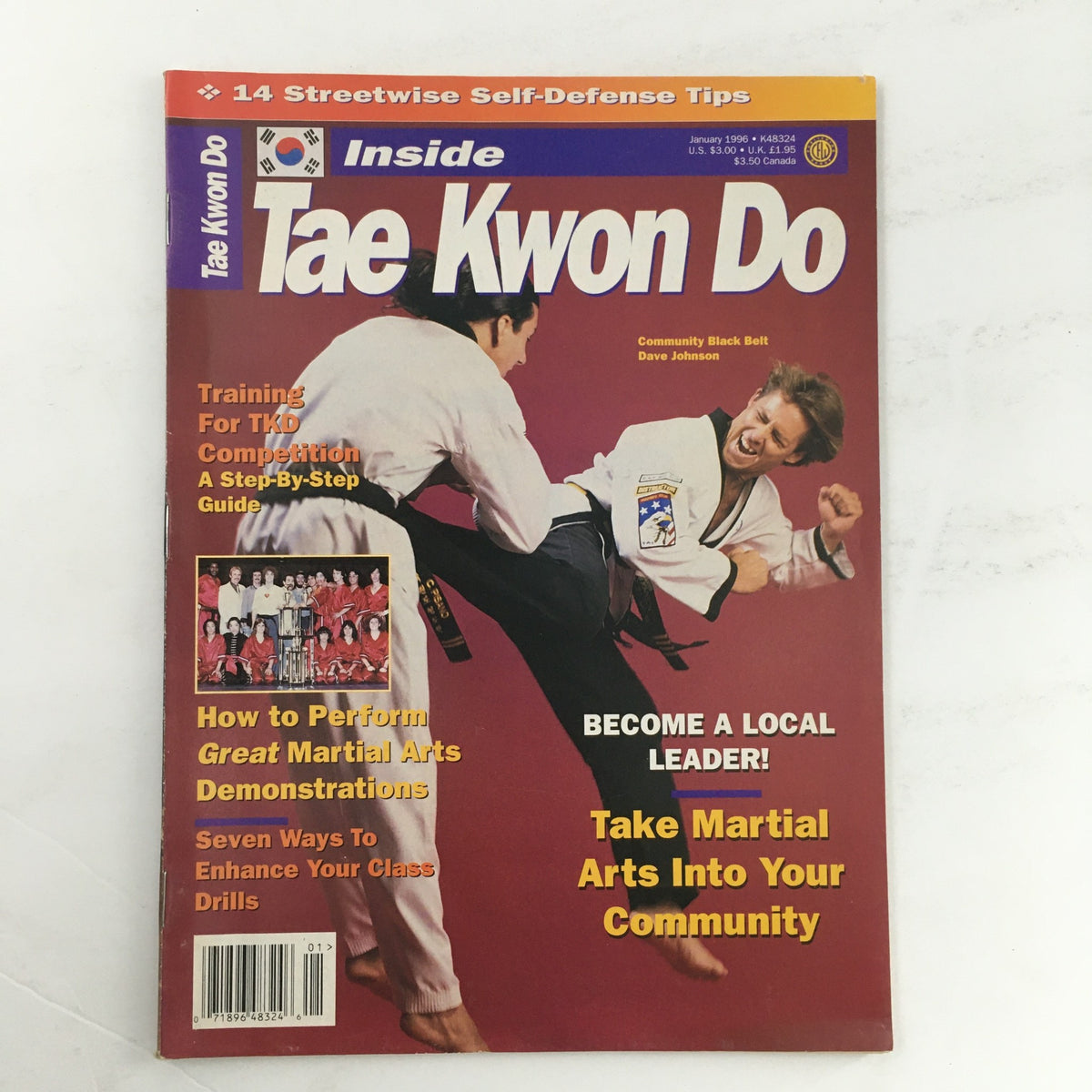 Cover of Inside Tae Kwon Do Magazine January 1996 Vol 5 #1 featuring Dave Johnson, showcasing martial arts tips and training.