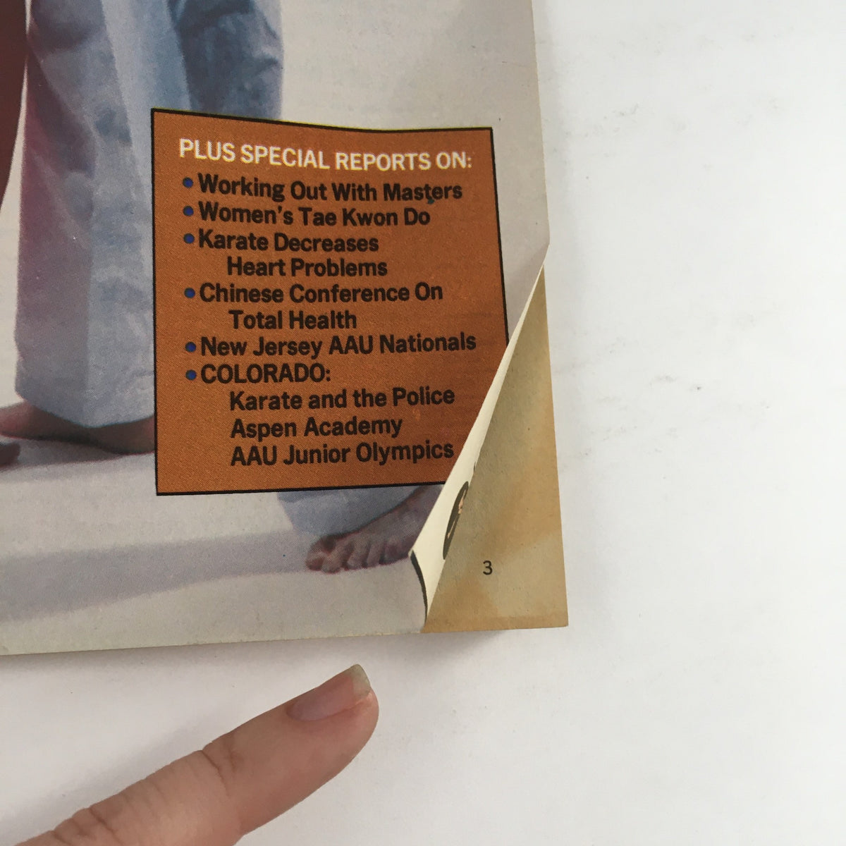 Close-up of the special reports section on Black Belt Magazine, December 1978, outlining topics such as 'Working Out With Masters' and 'New Jersey AAU Nationals'.