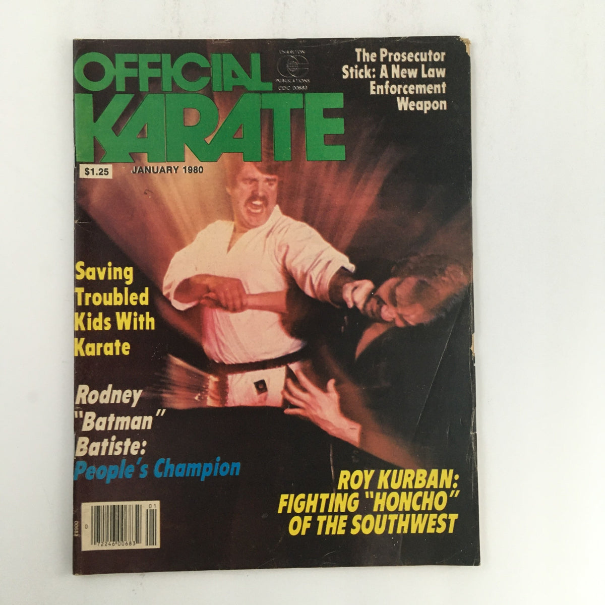 Cover of Official Karate Magazine January 1980 Vol 12 #88 featuring action imagery related to karate, highlights Roy Kurban and a featured article on saving troubled kids with karate.