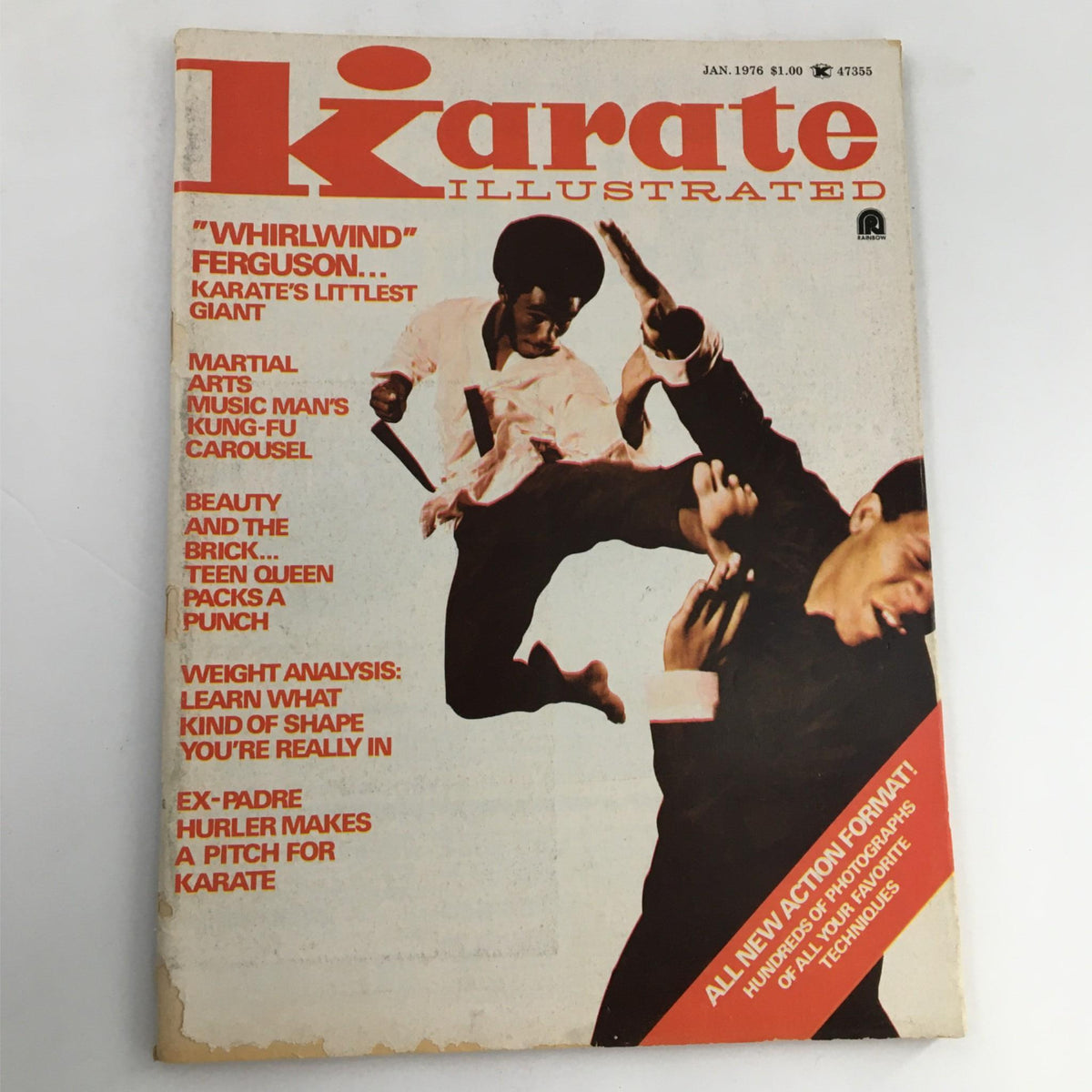 Cover of Karate Illustrated Magazine January 1976, featuring martial artists in action and text about karate techniques and personalities.