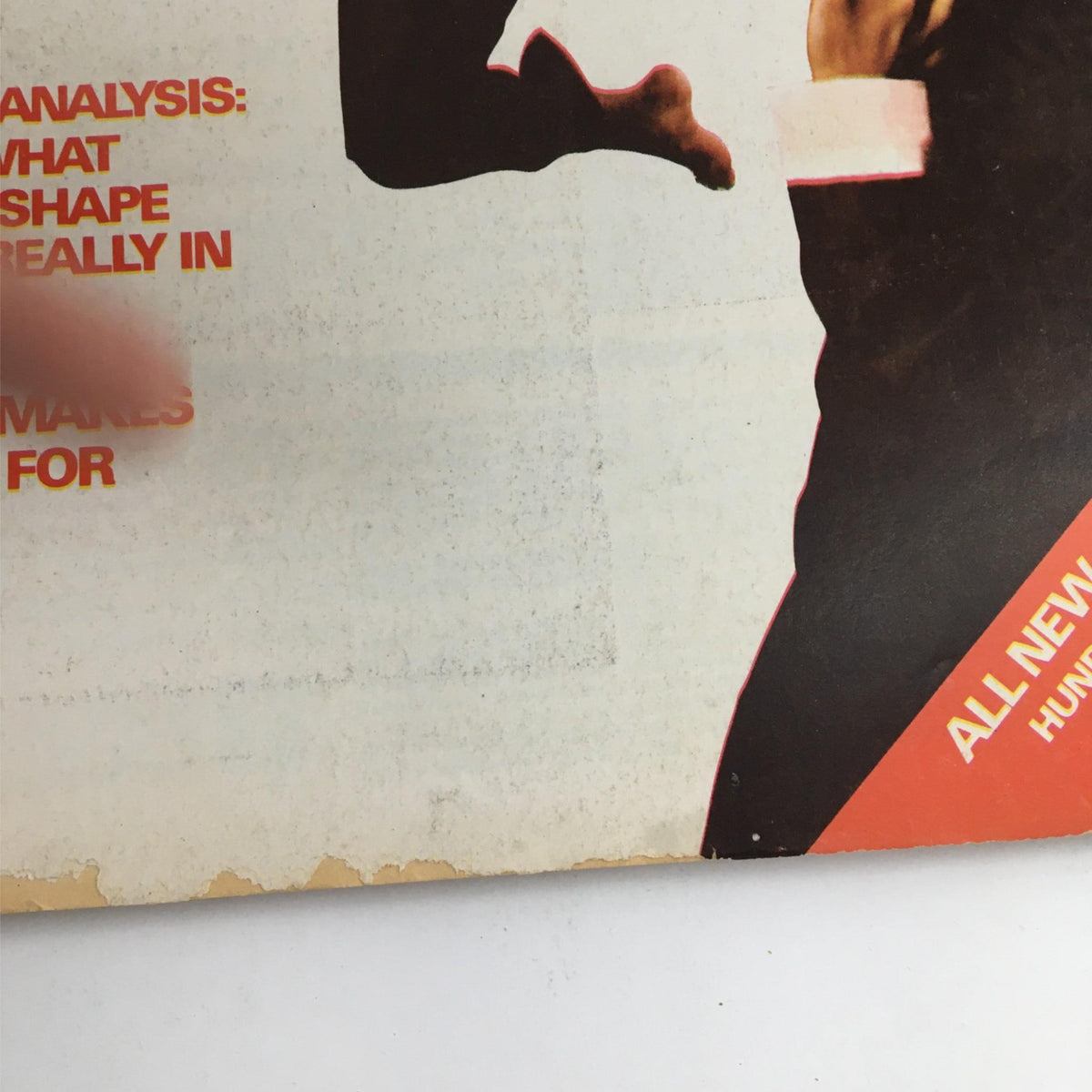 Detail of the back cover of Karate Illustrated Magazine January 1976, highlighting wear and promotional information.