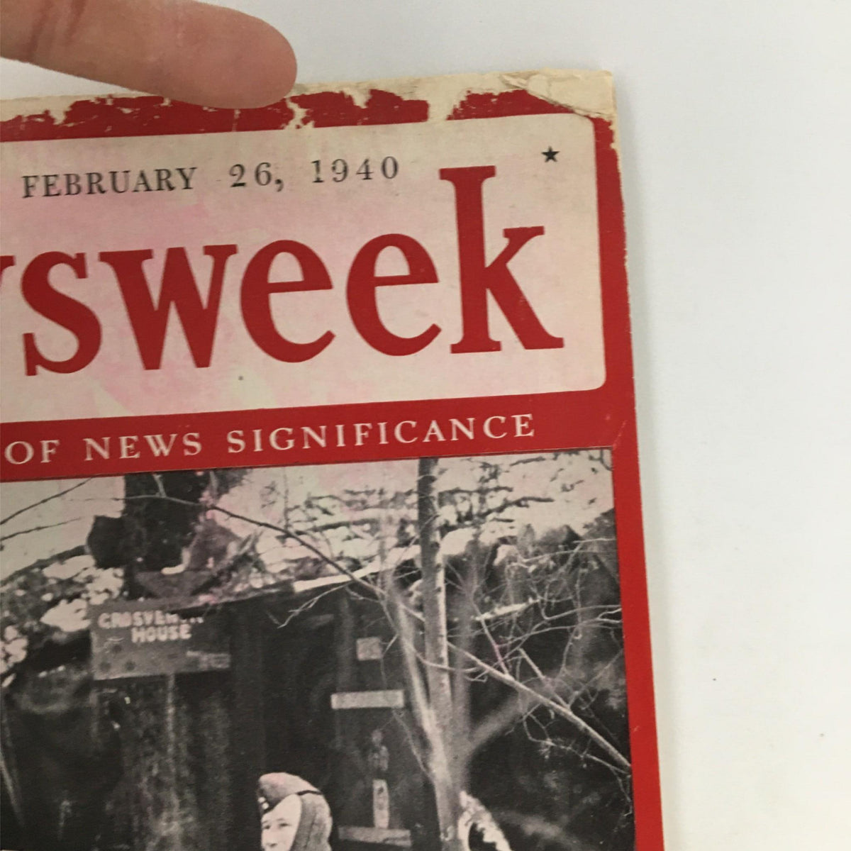Close-up view of the top portion of the Newsweek Magazine cover dated February 26, 1940, highlighting the title and date alongside a blurred background of the featured imagery.
