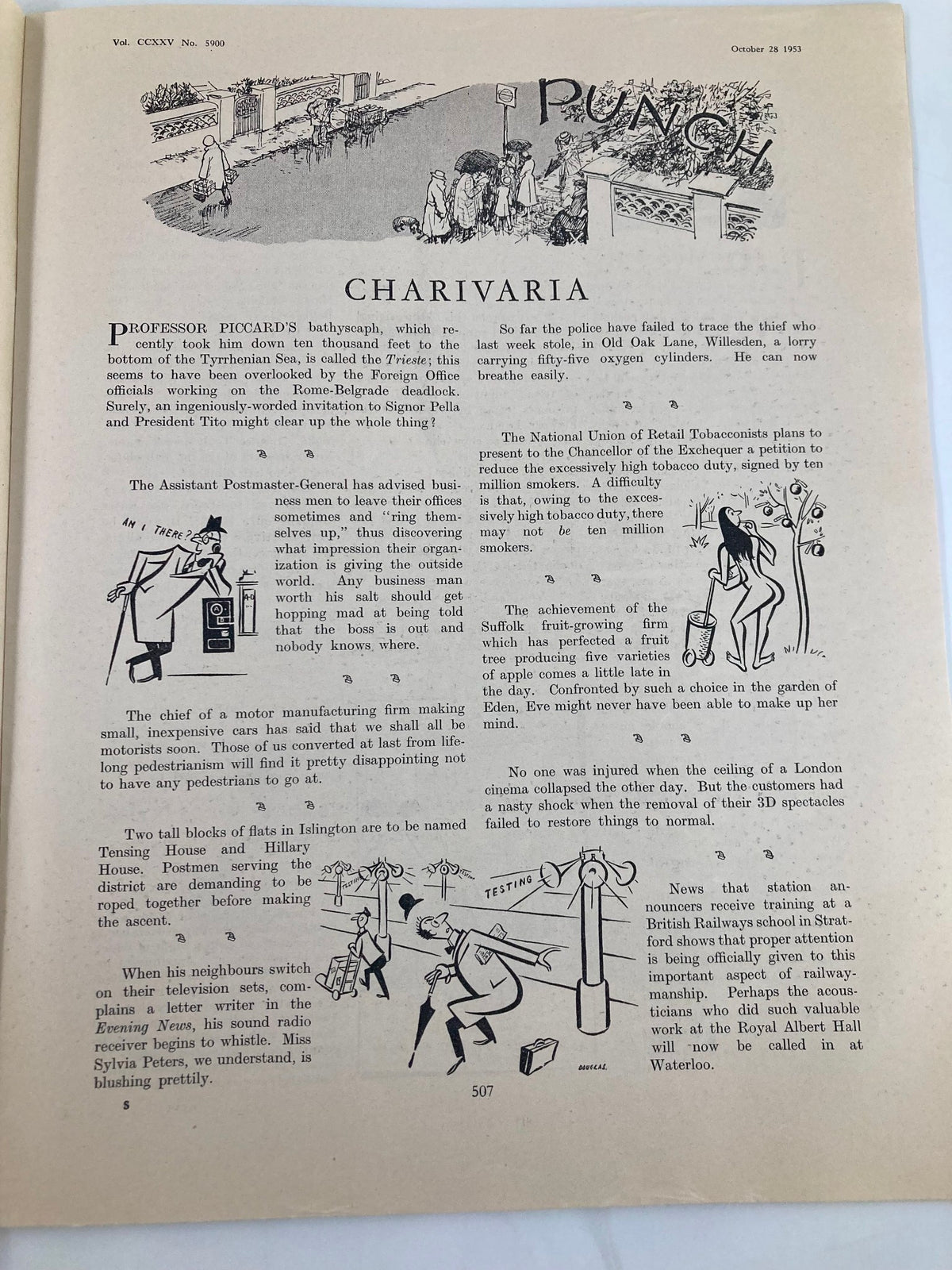 Vintage Punch Magazine October 28 1953 Vol 225 #5900 WWII Cartoon & Humour