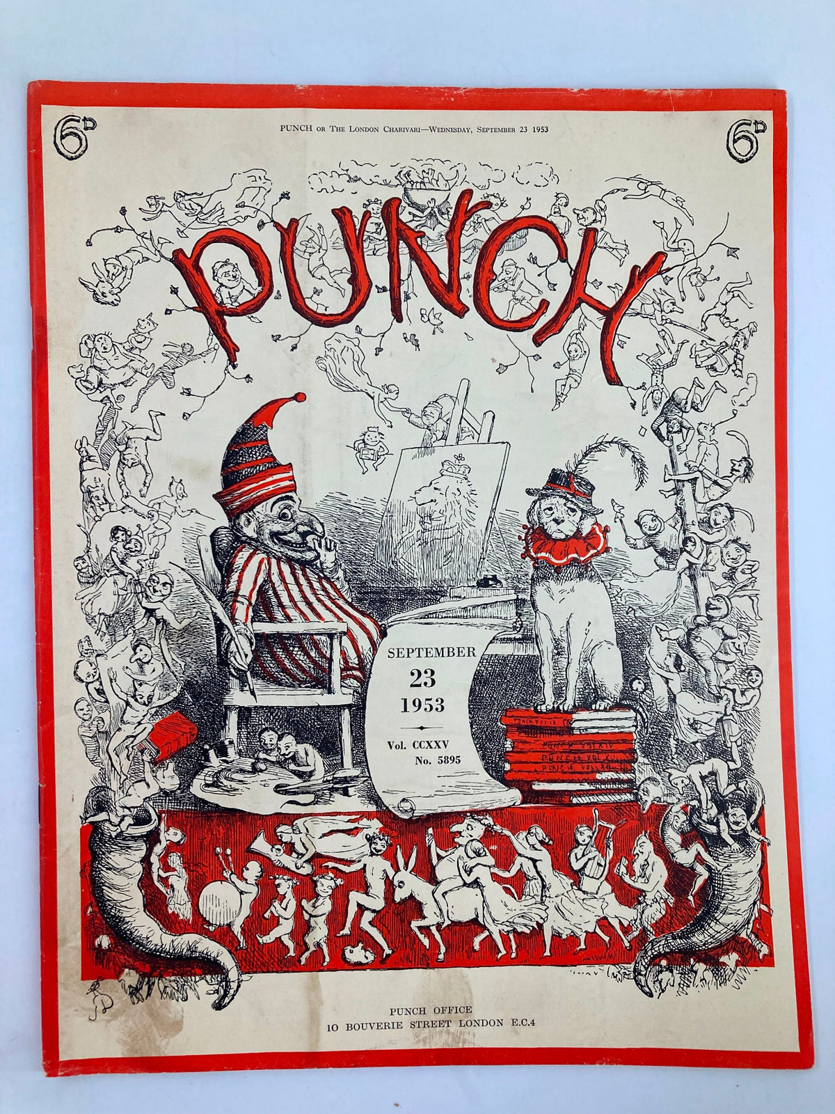 Cover of VTG Punch Magazine September 23, 1953 Vol 225 #5895 featuring whimsical illustrations and humor related to WWII.