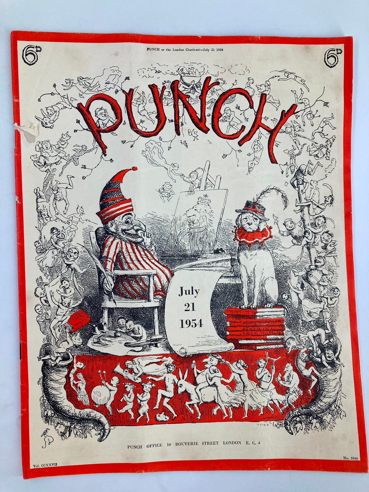 VTG Punch Magazine July 21 1954 Vol 227 #5940 cover featuring whimsical cartoons and humor from the post-World War II era.