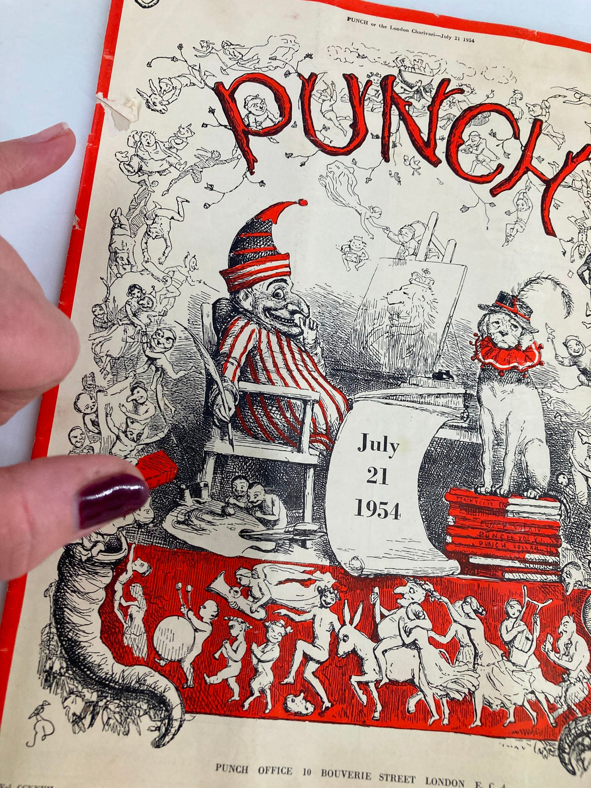 Close-up of the VTG Punch Magazine July 21 1954 Vol 227 #5940 cover highlighting the cartoon imagery and vintage design.