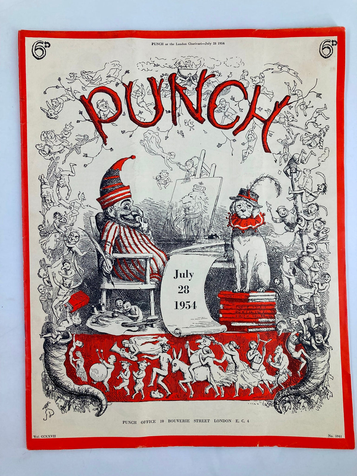 Cover of VTG Punch Magazine July 28, 1954, Vol 227 No 5941 featuring colorful illustrations and humorous caricatures from the era.