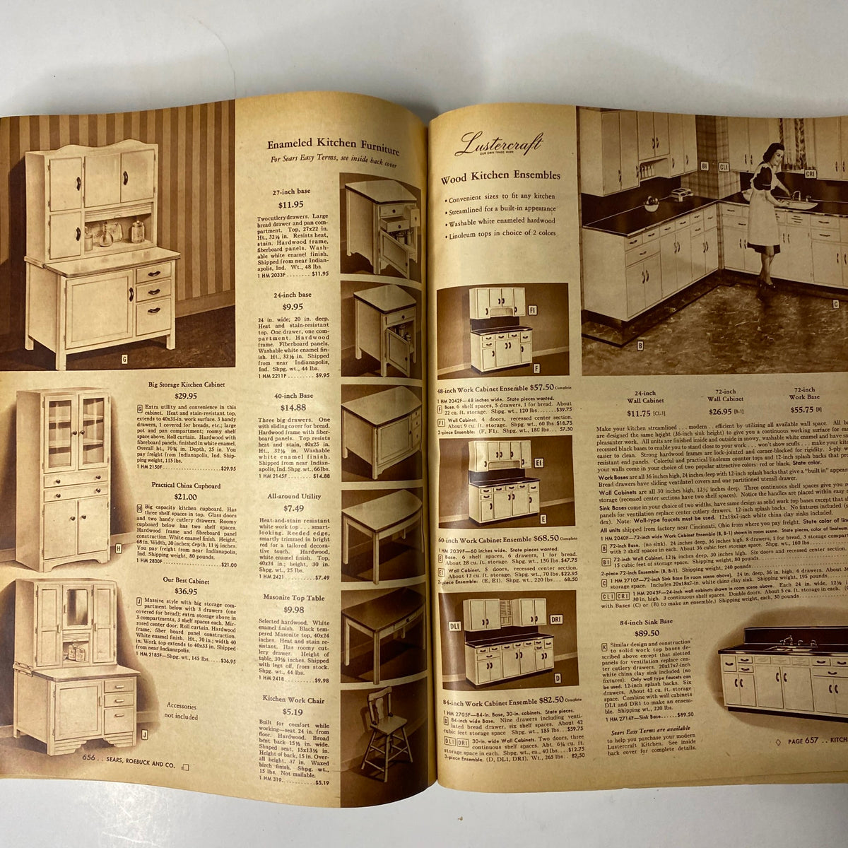 1944 Sears, Roebuck and Co. Spring and Summer Catalog showcasing kitchen furniture ensembles, exemplifying practical home solutions from the 1940s.