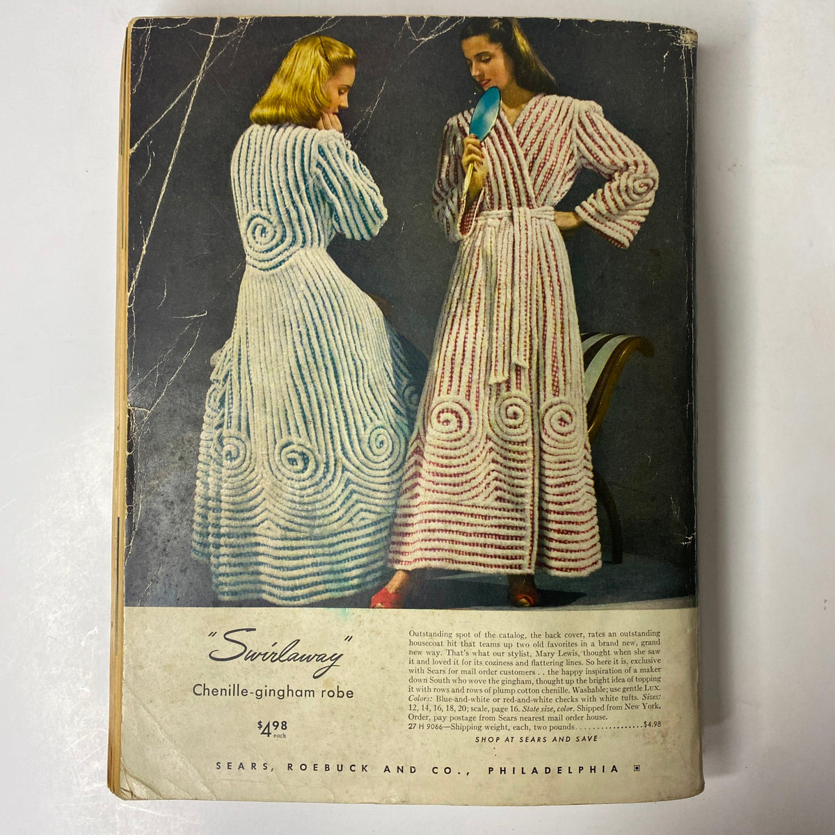1944 Sears, Roebuck and Co. Spring and Summer Catalog cover featuring women in stylish chenille-gingham robes, promoting the latest in wartime fashion choices.