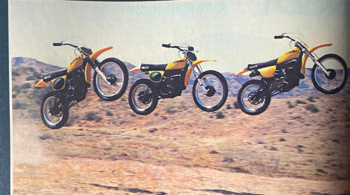 Cycle Magazine August 1977 featuring a three-image sequence of a Suzuki dirt bike in mid-air jumps, showcasing motorcycle action and capabilities.