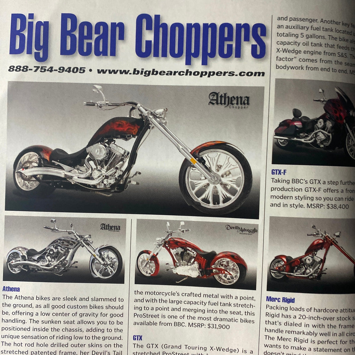 2009 American Motorcycle Guide Supplement featuring Big Bear Choppers Athena custom motorcycle with chrome features and a sleek design.