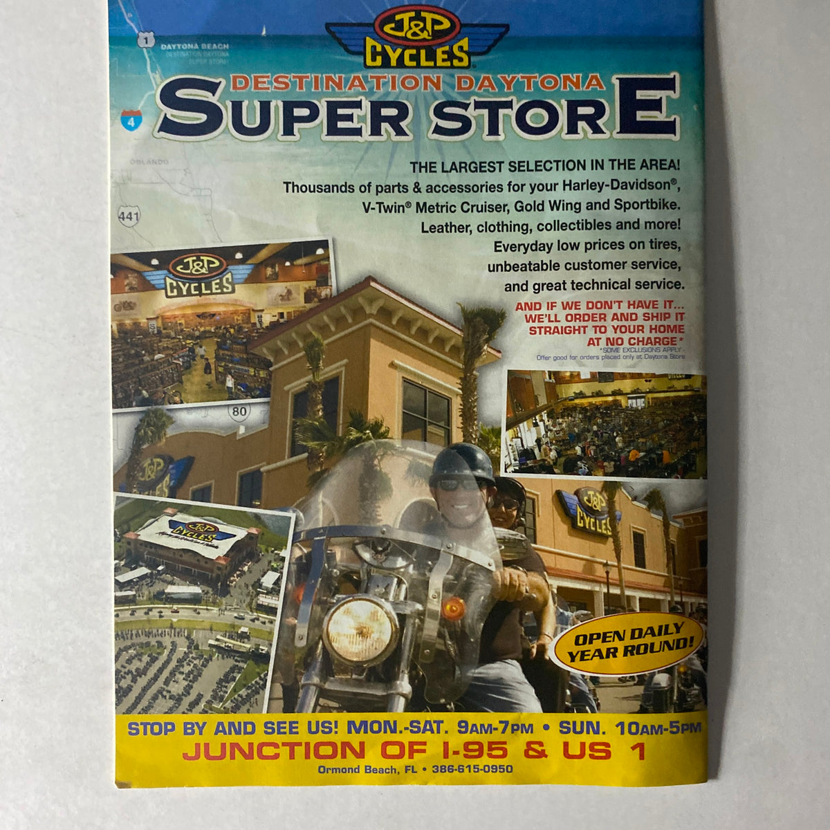 2009 American Motorcycle Guide Supplement advertisement for J&P Cycles Super Store, the largest selection of parts and accessories for Harley-Davidson motorcycles.