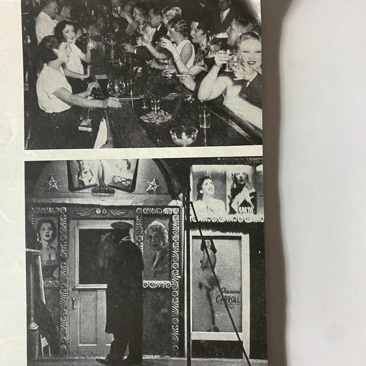 Vintage magazine image from Rex Magazine December 1957 showing a lively bar scene, highlighting patrons enjoying drinks and socializing, reflecting mid-century culture.