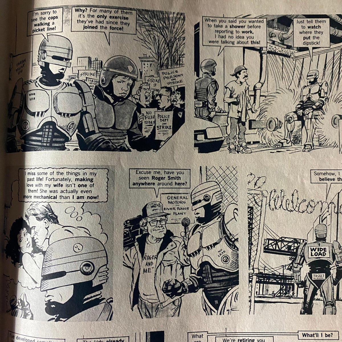 Inside comic strip from Mad Magazine October 1990 No. 298, depicting a humorous take on Robocop and its comedic elements.