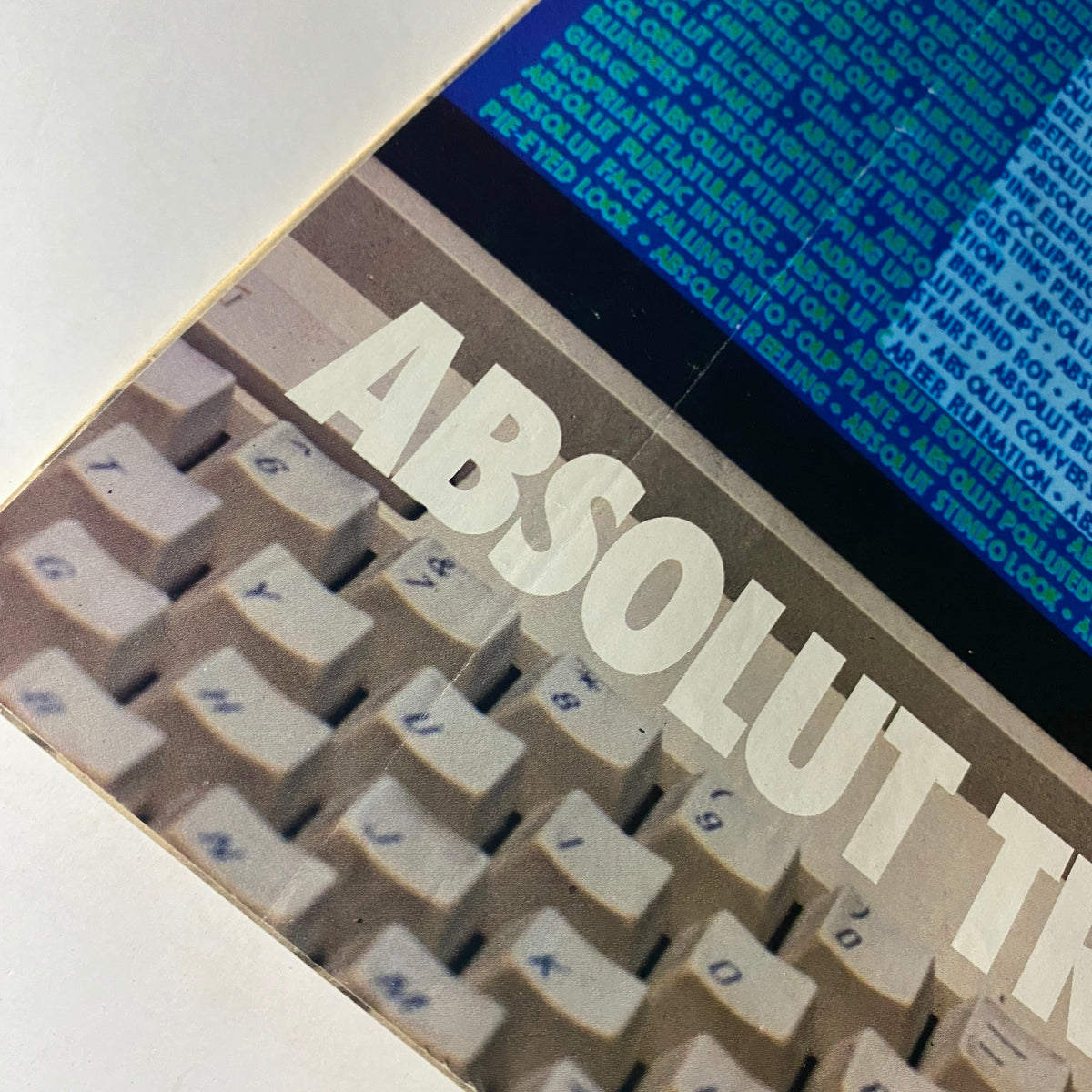 Close-up of the back cover from Mad Magazine October 1990 No. 298 featuring the title 'Absolut Truth' and a keyboard design in a creative layout.
