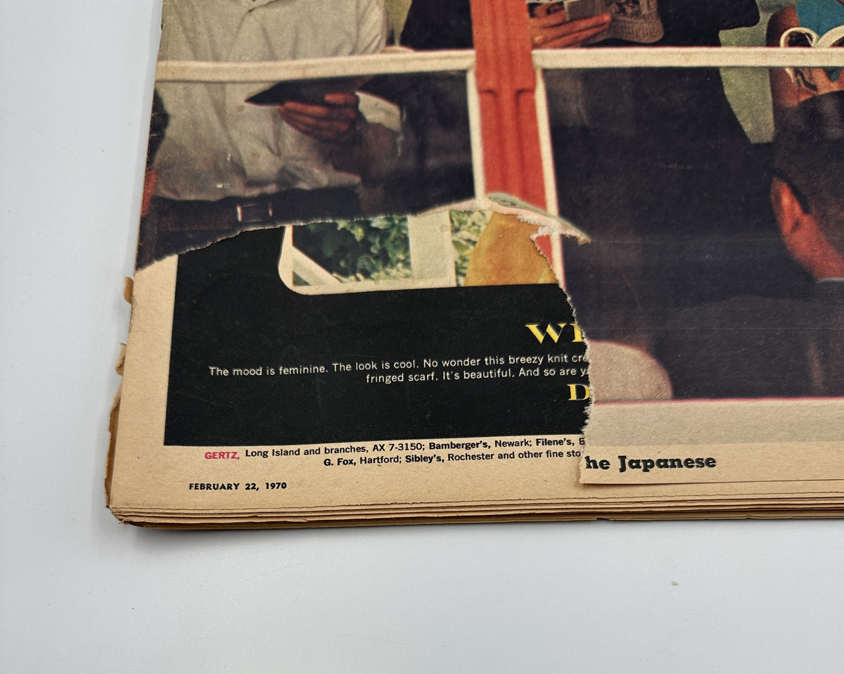 Another angle of a 1970 advertisement for Kay Windsor from The New York Times Magazine February 22, 1970, showcasing fashion with the tagline 'The mood is feminine. The look is cool.'.